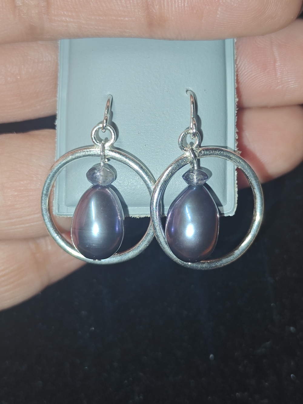 Sterling Silver Hoop Earrings FW Peacock Pearl And Iolite